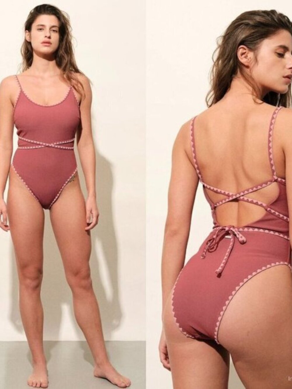 Berlook Crisscross Backless Tie Front One-Piece Swimsuit